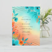 Teal Sun-kissed Coastal Wedding Einladung (Stehend Vorderseite)