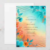 Teal Sun-kissed Coastal Wedding Einladung (Vorne/Hinten)
