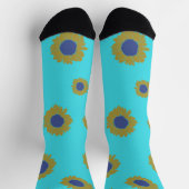 Teal Sunflower Pattern Women's Socks Socken (Oben)