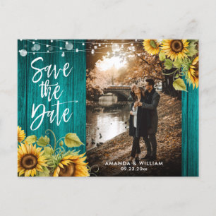 Teal Sunflower Wedding Photo Save The Date Ankündigungspostkarte