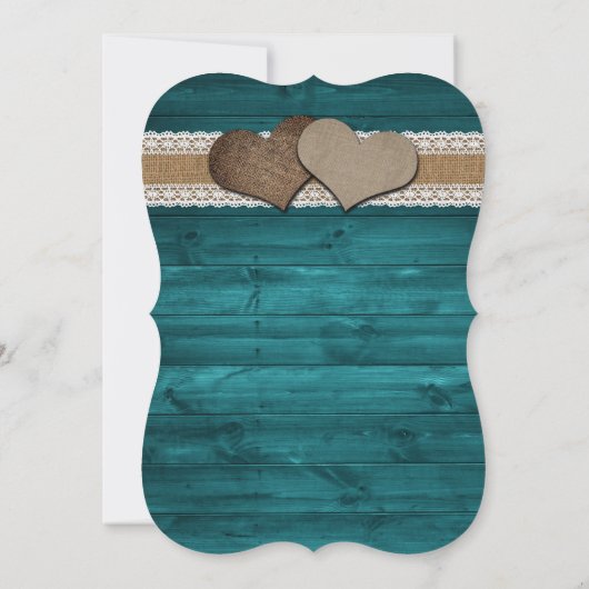 Teal Sunflower Wood Burlap String Lights Wedding Einladung (Rückseite)