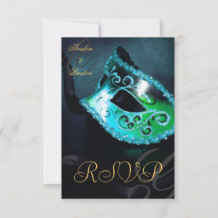 Teal Swirl Masquerade-Maske RSVP-Einladung RSVP Karte