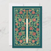 Teal Sword Floral Medieval Fantasy Wedding Einladung (Rückseite)
