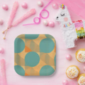 Teal, Tan, and Orange in Retro Look Pattern Pappteller (Party)