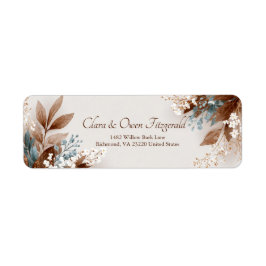 Teal Tan Leaf White Blossom Botanical