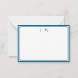 Teal three Border Monogram Note Card Mitteilungskarte