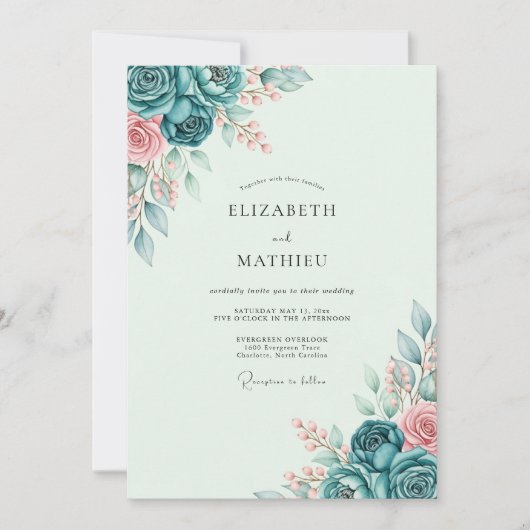 Teal Tranquil Spring Wedding Einladung (Vorderseite)
