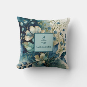 Teal Tranquility: Botanisches Glück Kissen