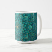 Teal-Tranquinitäts-Mandala – Boho-Spiritual-Kunst Kaffeetasse (VorderseiteRechts)