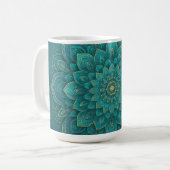 Teal-Tranquinitäts-Mandala – Boho-Spiritual-Kunst Kaffeetasse (Vorderseite Links)