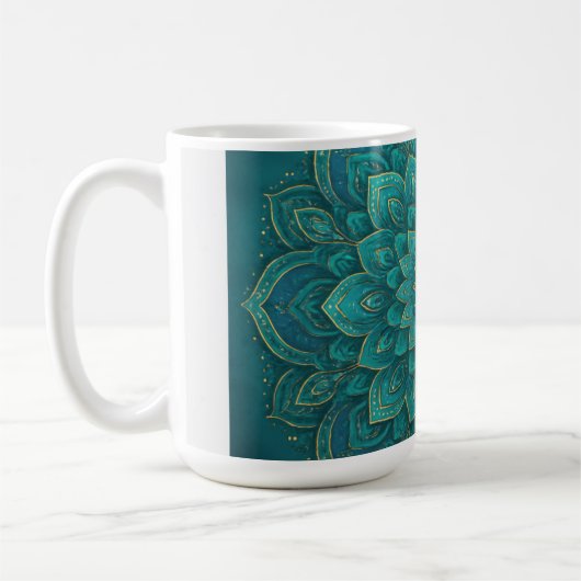 Teal-Tranquinitäts-Mandala – Boho-Spiritual-Kunst Kaffeetasse (Links)