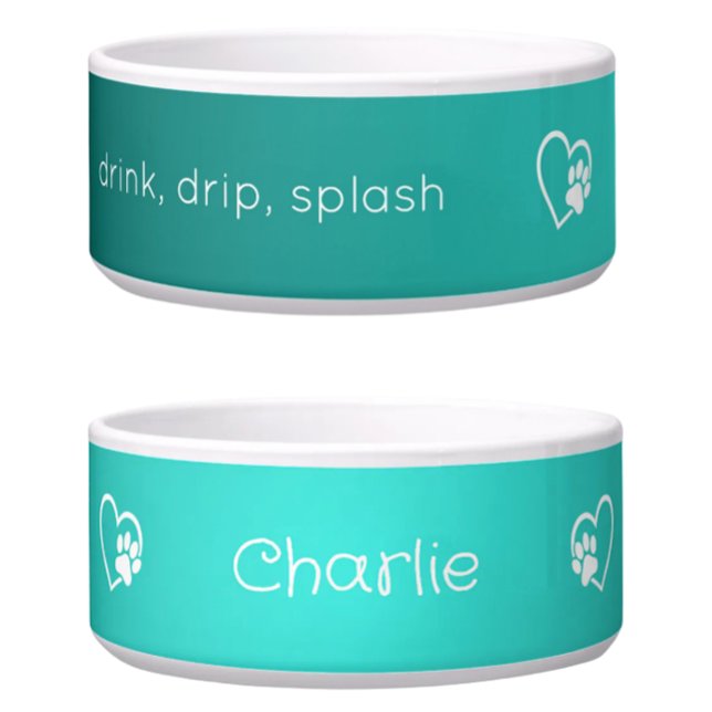Teal 'Trink Spritzer Spritz' Hundename Schüssel (Von Creator hochgeladen)