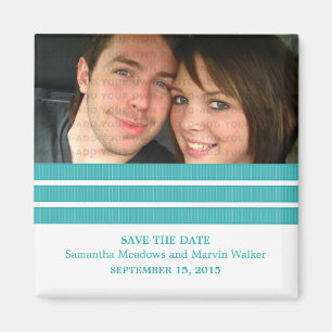 Teal Triple Stripe Photo Save the Date Magnet
