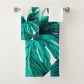Teal Tropical Monstera Leaf Seamless Pattern Art Badhandtuch Set (Insitu)