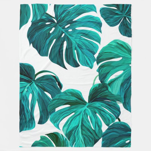 Teal Tropical Monstera Leaf Seamless Pattern Art Fleecedecke (Vorderseite)