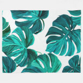 Teal Tropical Monstera Leaf Seamless Pattern Art Fleecedecke (Vorderseite (Horizontal))
