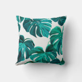 Teal Tropical Monstera Leaf Seamless Pattern Art Kissen (Rückseite)