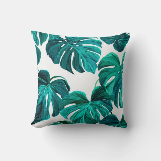Teal Tropical Monstera Leaf Seamless Pattern Art Kissen (Vorderseite)