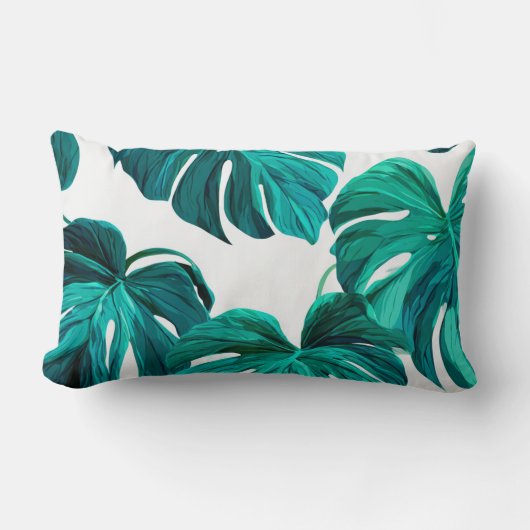 Teal Tropical Monstera Leaf Seamless Pattern Art Lendenkissen (Vorderseite)