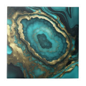 Teal Turquoise and Gold Agate Geode Liquid Marble Fliese (Vorderseite)
