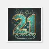 Teal Turquoise Gold Mosaic Agate 21st Birthday Serviette (Vorderseite)