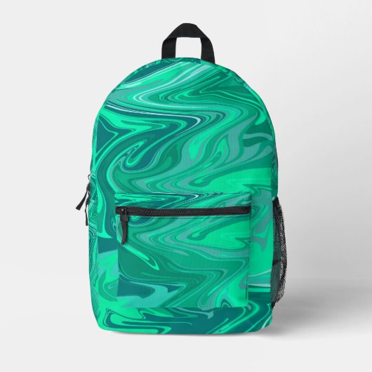 Teal/Turquoise Swirl Art Bedruckter Rucksack (Vorderseite)