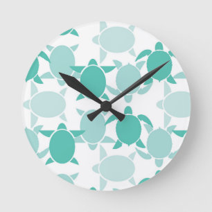 Teal Turtle Pattern Runde Wanduhr
