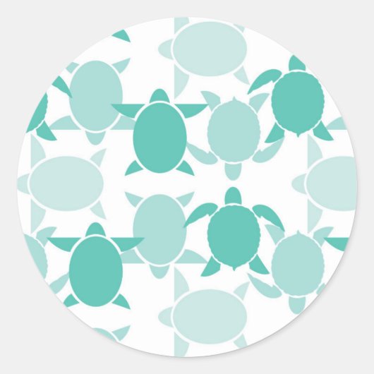 Teal Turtle Pattern Runder Aufkleber (Vorderseite)