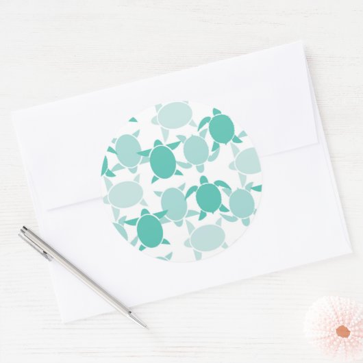 Teal Turtle Pattern Runder Aufkleber (Umschlag)