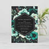 Teal Twilight Bloom Wedding Einladung (Stehend Vorderseite)