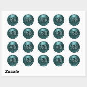 Teal Two Hearts Silver Monogram Wedding Runder Aufkleber (Blatt)