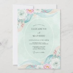 Teal Überirdische Flora-Hochzeit Einladung