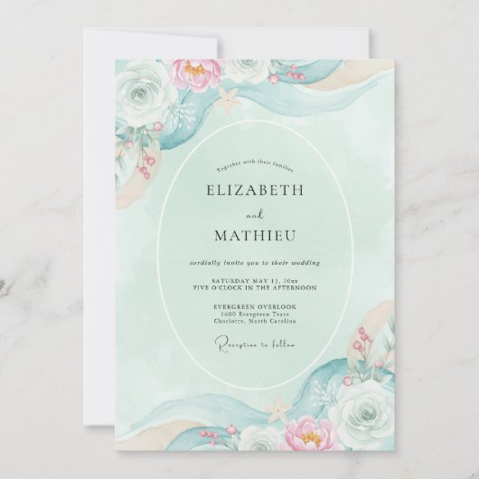 Teal Überirdische Flora-Hochzeit Einladung (Vorderseite)