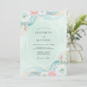 Teal Überirdische Flora-Hochzeit Einladung (Stehend Vorderseite)