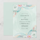 Teal Überirdische Flora-Hochzeit Einladung (Vorne/Hinten)