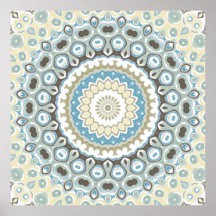 Teal- und Beige-Mandala-Muster mit Erdtönen Poster