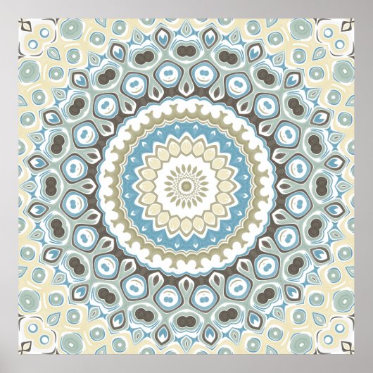Teal- und Beige-Mandala-Muster mit Erdtönen Poster (Vorne)