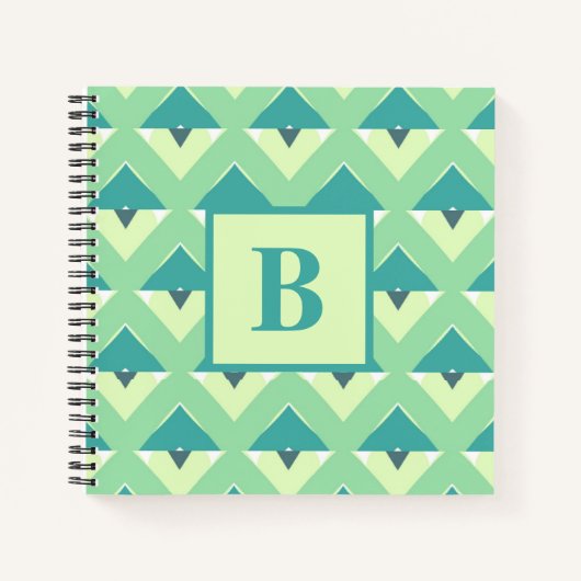 Teal- und Blau-Geometrisches Muster-Monogramm Notizblock (Vorderseite)