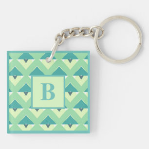 Teal- und Blau-Geometrisches Muster Monogramm Schlüsselanhänger