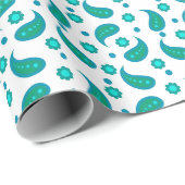 Teal- und Blaue Paisley-Blumenmuster | Modern Boho Geschenkpapier (Rolleneckpunkt)