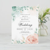 Teal- und Blush-Blumenbogen-Hochzeit Einladung (Stehend Vorderseite)