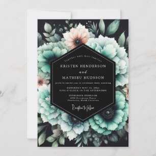 Teal- und Blush-Schattige Blütenhochzeit Einladung