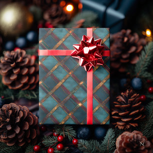 Teal- und Braunkariert – Eleganter Landhausstil  Geschenkpapier