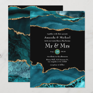 Teal und Gold Achat Hochzeit Einladung