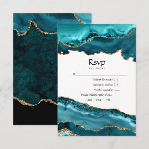 Teal und Gold Achat Hochzeit RSVP Karte