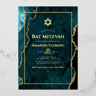 Teal und Gold Faux-Achat Bat Mitzvah Folieneinladung