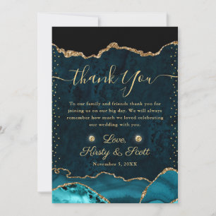 Teal- und Gold-Faux-Glitter-Achat-Hochzeit Dankeskarte