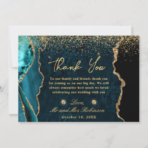 Teal- und Gold-Faux-Glitter-Marmor-Achat-Hochzeit Dankeskarte