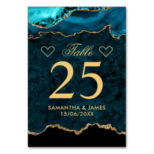 Teal- und Gold-Faux-Glitter-Marmor-Achat-Hochzeit Tischnummer