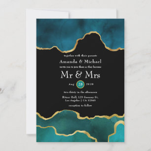 Teal- und Gold-Geoden-Achat-Stein Hochzeitseinladu Einladung